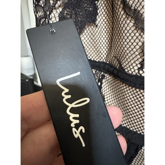 Lulus Lace Overlay Mini Dress Skater Deep V Whimsigoth Feminine LG - Picture 10 of 12